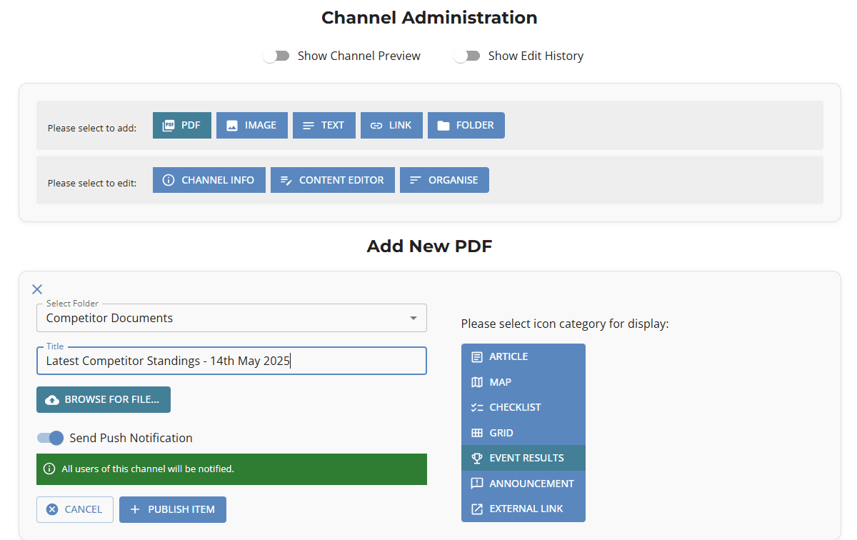 Rally Connect Admin Screenshot